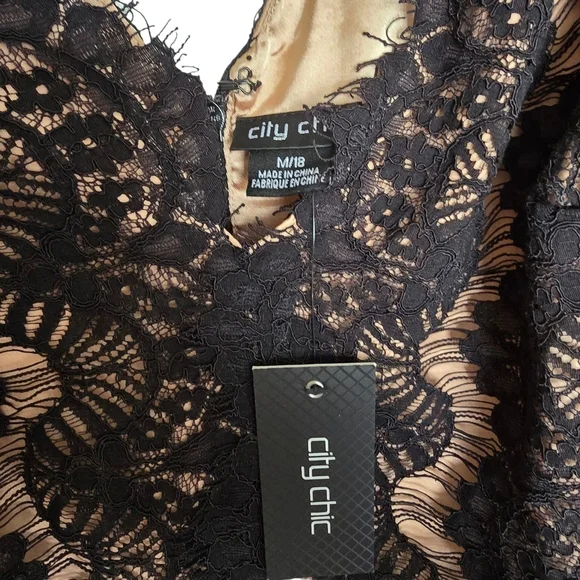 NWT City Chic Rare Beauty Elegant Black Lace Long Sleeve Dress - Picture 3 of 3